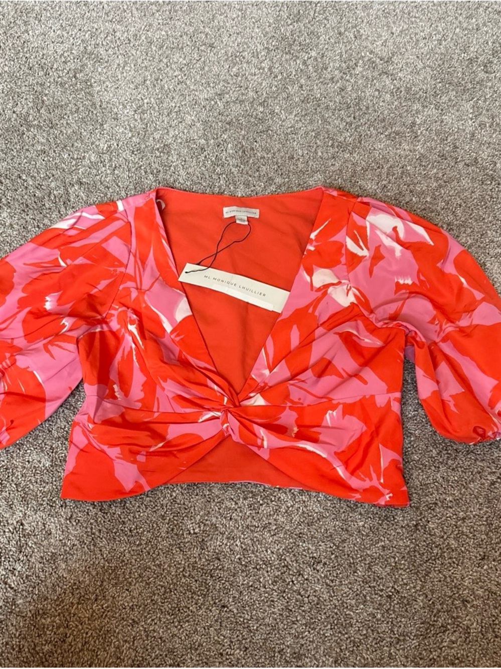 Monique Lhuillier Red & Pink Twist-Front Crop Top